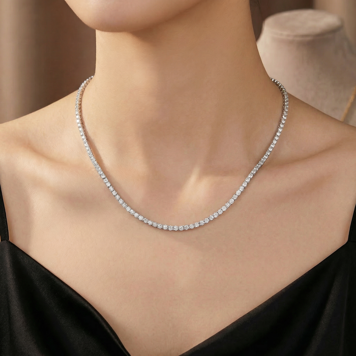 5 - 20Ct Platinum Diamond Tennis Necklace 18" Lab Grown