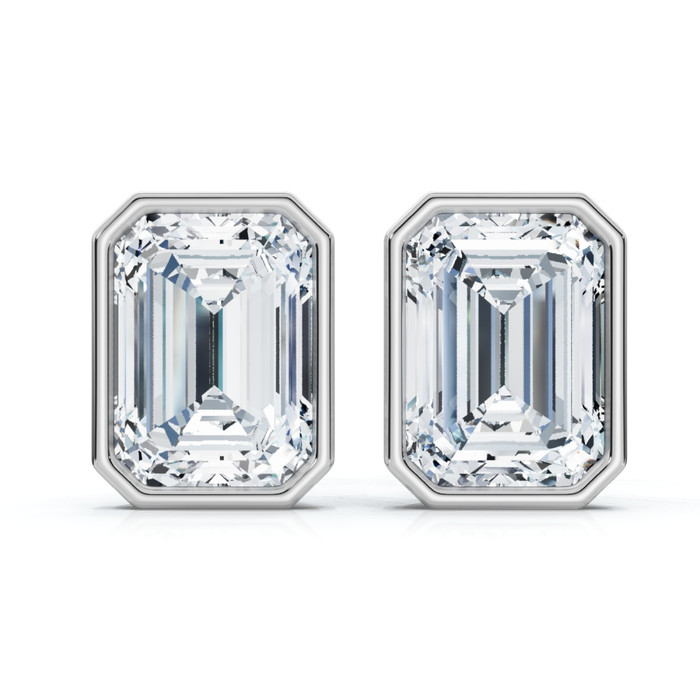 2Ct TW Emerald Cut Bezel Diamond Studs 14k Gold Lab Grown Earrings