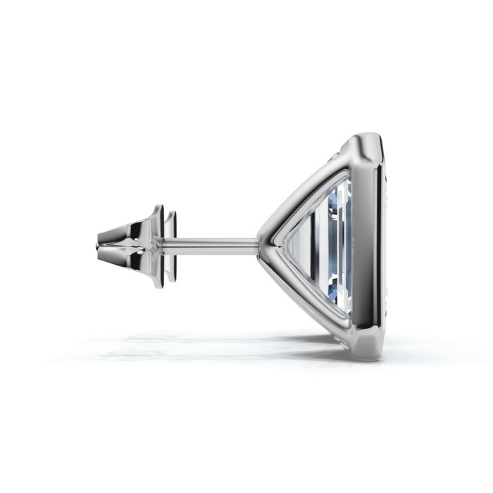 2Ct TW Emerald Cut Bezel Diamond Studs 14k Gold Lab Grown Earrings