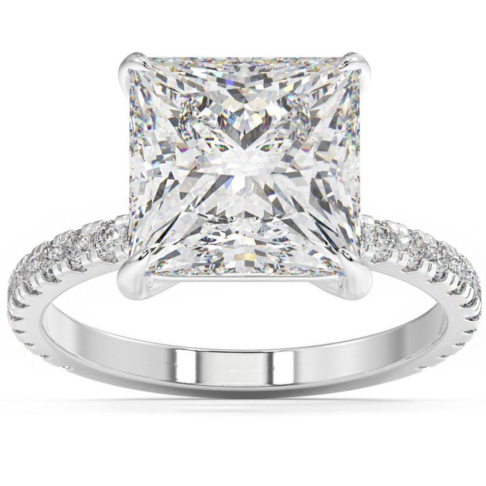 4 1/2 Ct Princess Cut Diamond Engagement Ring Lab Grown in White or Yellow Gold