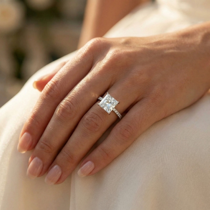 4 1/2 Ct Princess Cut Diamond Engagement Ring Lab Grown in White or Yellow Gold