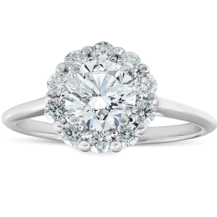 1 1/2 Ct Halo Round Diamond Engagement Ring 14k White Gold Lab Created