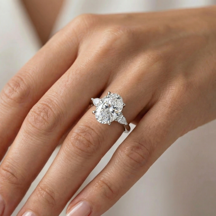 Certified 4 1/3Ct Oval/Pear Diamond Engagement Ring 14k Gold or Pt Lab Grown