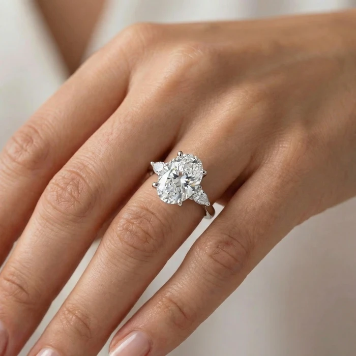 Certified 4 1/3Ct Oval 3-Stone Diamond Engagement Ring Lab Grown