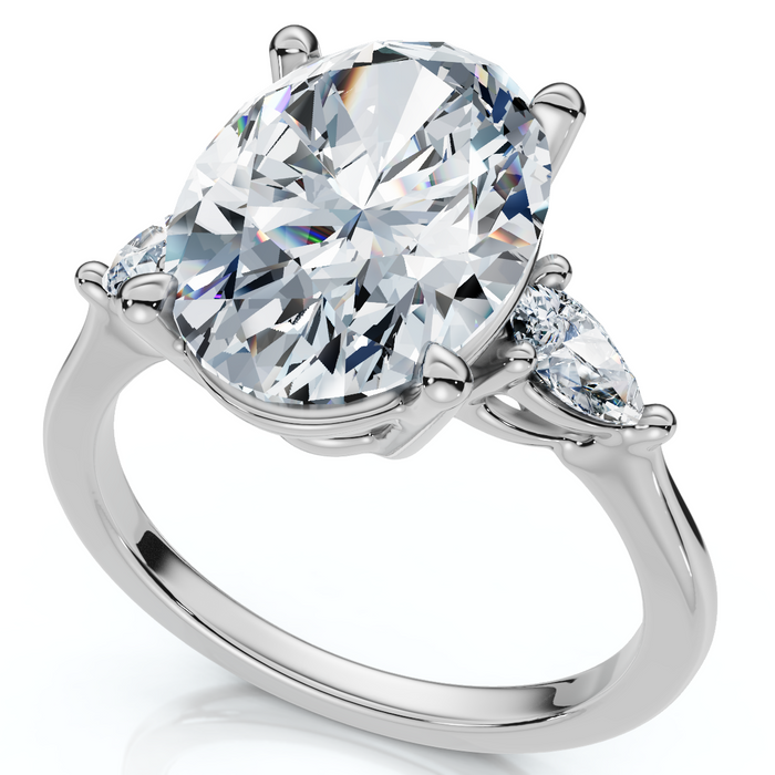 Certified 4 1/3Ct Oval/Pear Diamond Engagement Ring 14k Gold or Pt Lab Grown