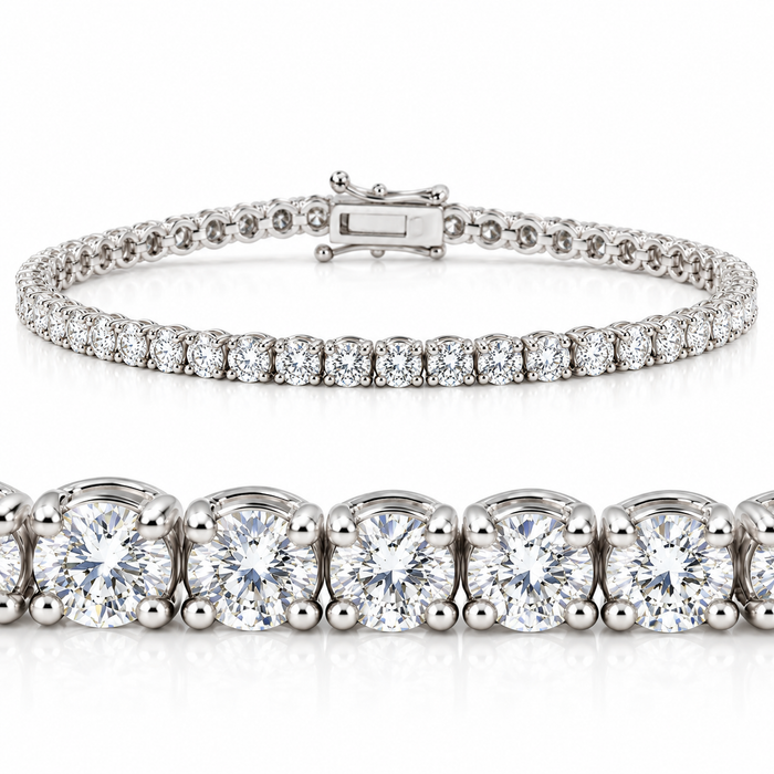 7 Carat Round Lab Grown Diamond Tennis Bracelet 14K White Gold 7"