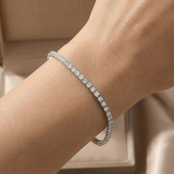 7 Carat Round Lab Grown Diamond Tennis Bracelet 18K White Gold 7"