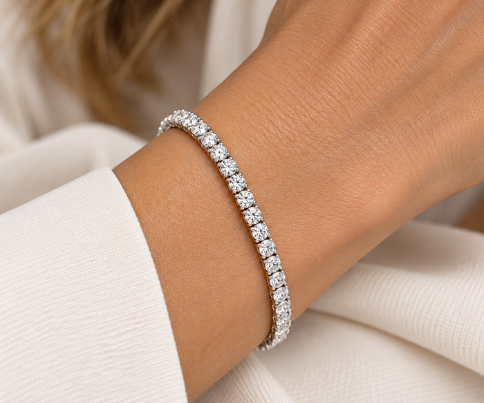 7 Carat Round Lab Grown Diamond Tennis Bracelet 14K White Gold 7"