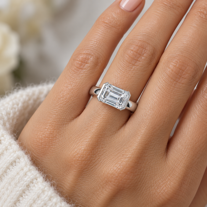 Certified 2 2/3ct East West Emerald Cut Engagement Ring Gold or Pt Lab Grown