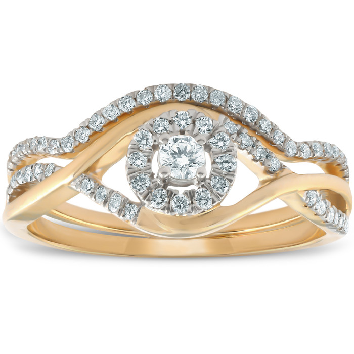 0.5 ct Lab Created Diamond Halo Wedding Engagement Ring Set