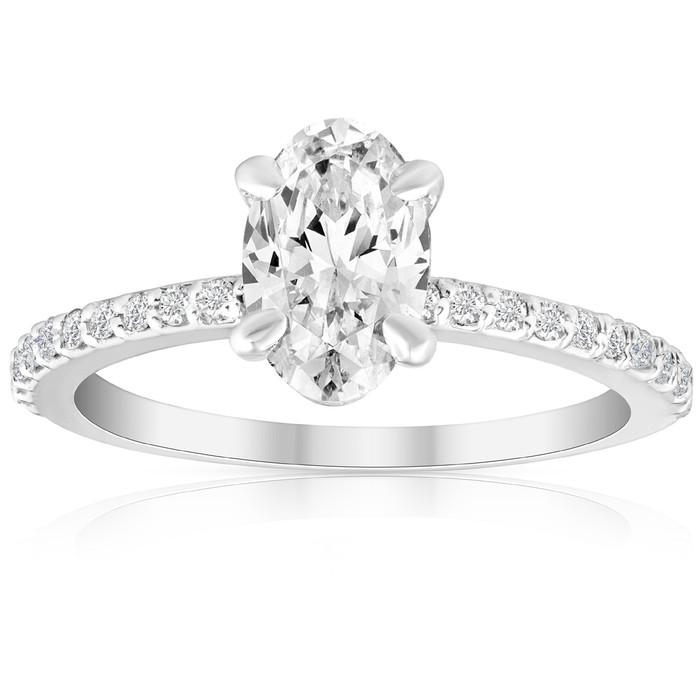 1 1/2 Ct Oval Lab Grown Diamond Engagement Ring 14k White Gold With Sidestones 1 1/2 Ct Oval Lab Grown Diamond Engagement Ring 14k White Gold With Sidestones