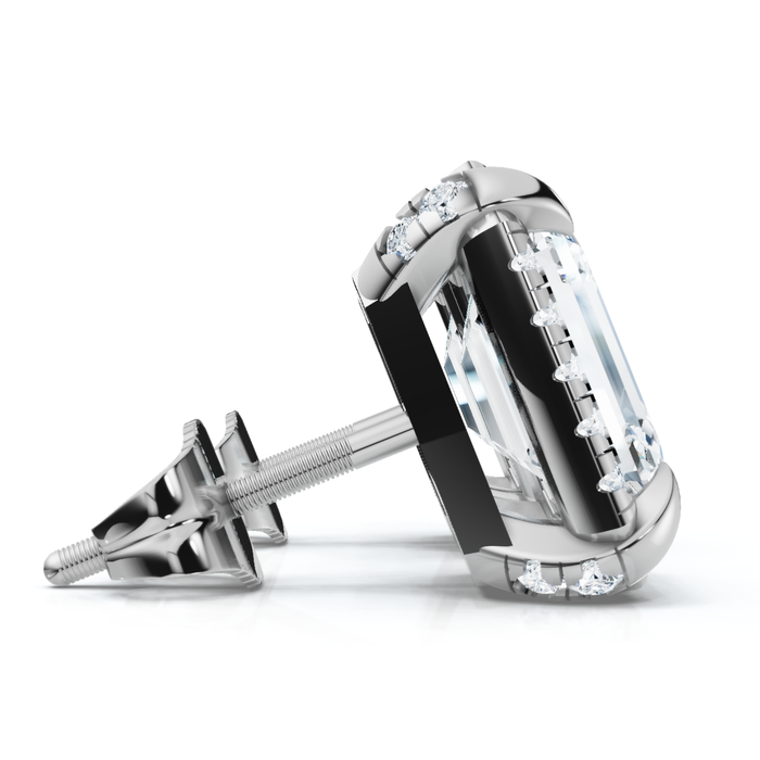 2 1/5 Ct TW Emerald Cut Bezel Diamond Studs 14k Gold Lab Grown Earrings
