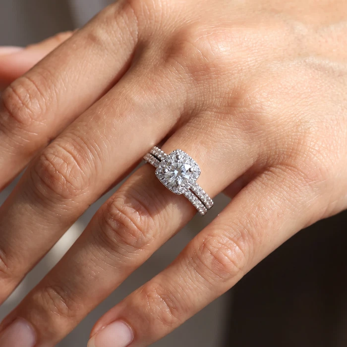 5/8 Ct Lab Grown Diamond Cushion Halo Engagement Wedding Ring Set White Gold EX3