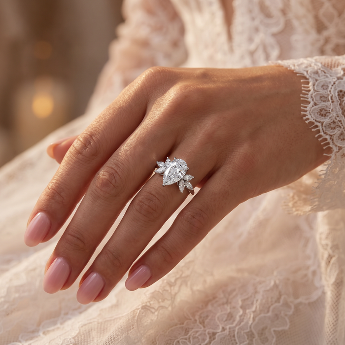Certified 3.20Ct Rayuka Pear Diamond Engagement Ring 14k Gold or Pt Lab Grown