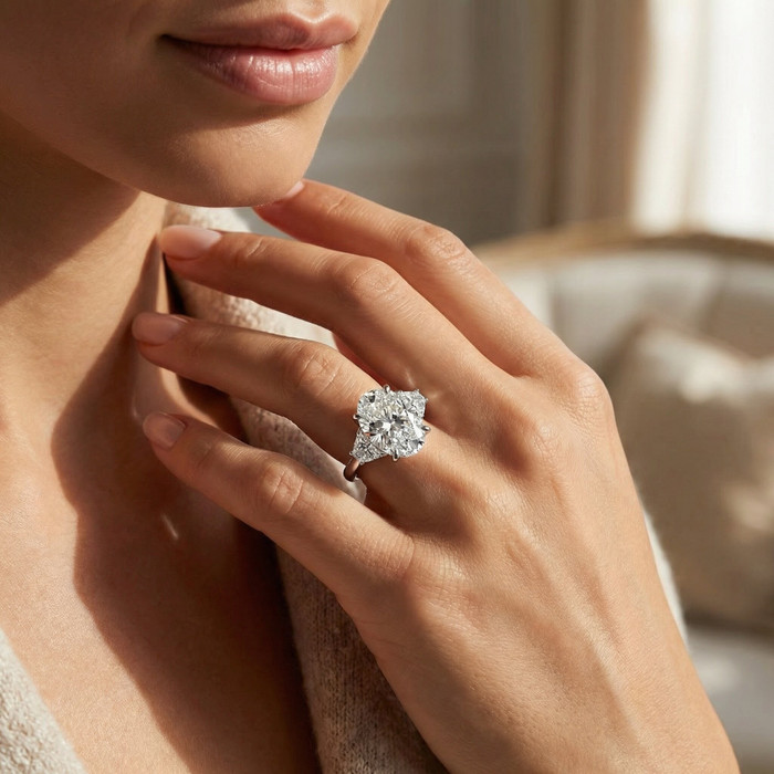 Certified 2.63Ct Oval & Trapezoid Diamond Engagement Ring Lab Grown