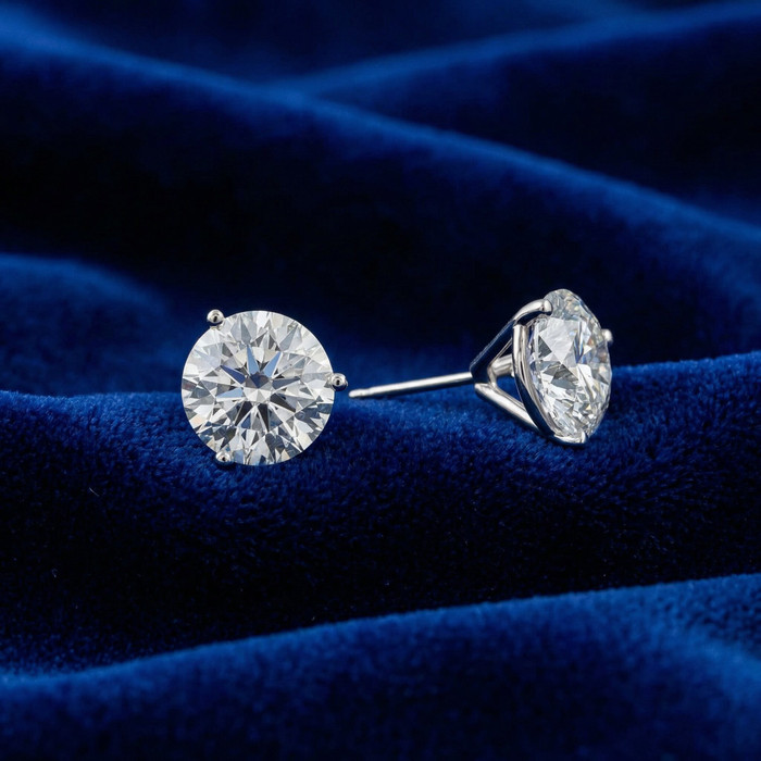 Certified 8 Ct tw 14k White Gold Lab Grown Round-Cut Diamond Martini Studs