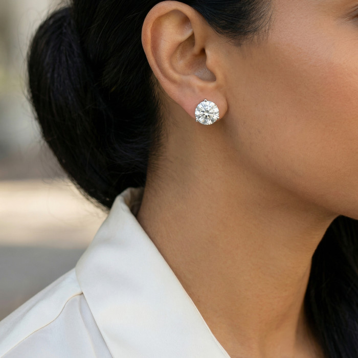 Certified 8 Ct tw 14k White Gold Lab Grown Round-Cut Diamond Martini Studs