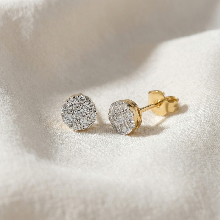 1/2Ct TW Round Cut Diamond Pave Studs Lab Grown 10k Yellow Gold Earrings