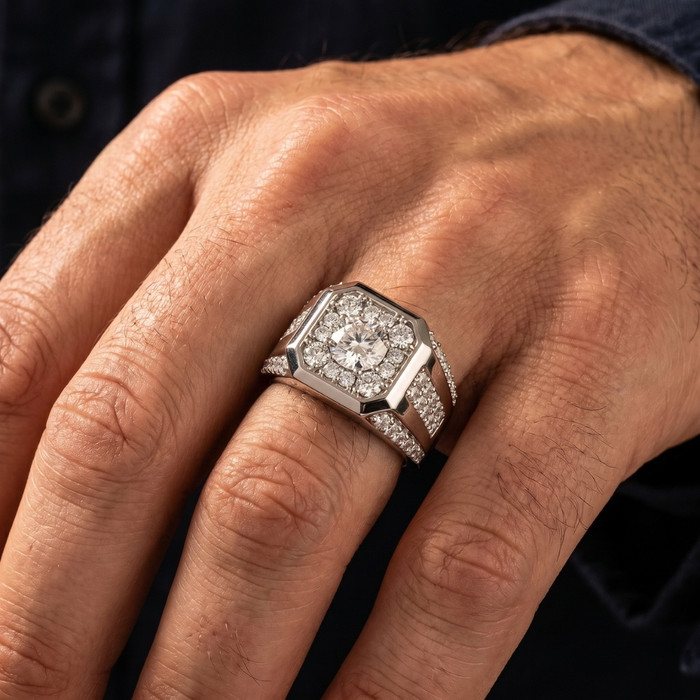 2Ct Men's Diamond Ring 10k Gold Lab Grown