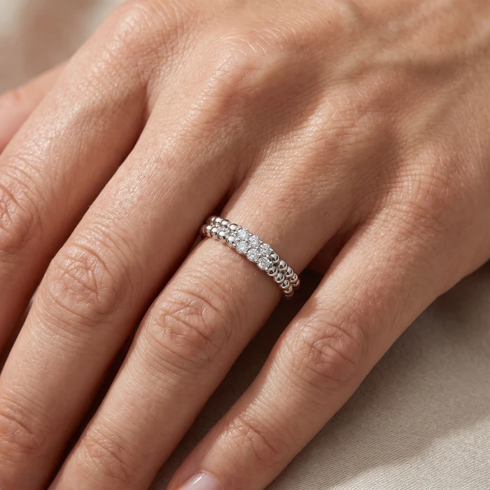 Two Row Beaded Diamond Stackable Ring 14k Gold or Platinum Lab Grown