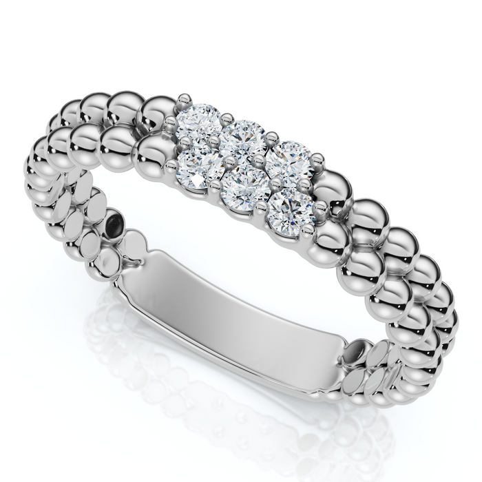 Two Row Beaded Diamond Stackable Ring 14k Gold or Platinum Lab Grown