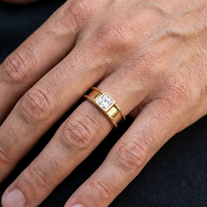 Men's Bezel Set Diamond Solitaire Wedding Ring 14k Gold Lab Grown