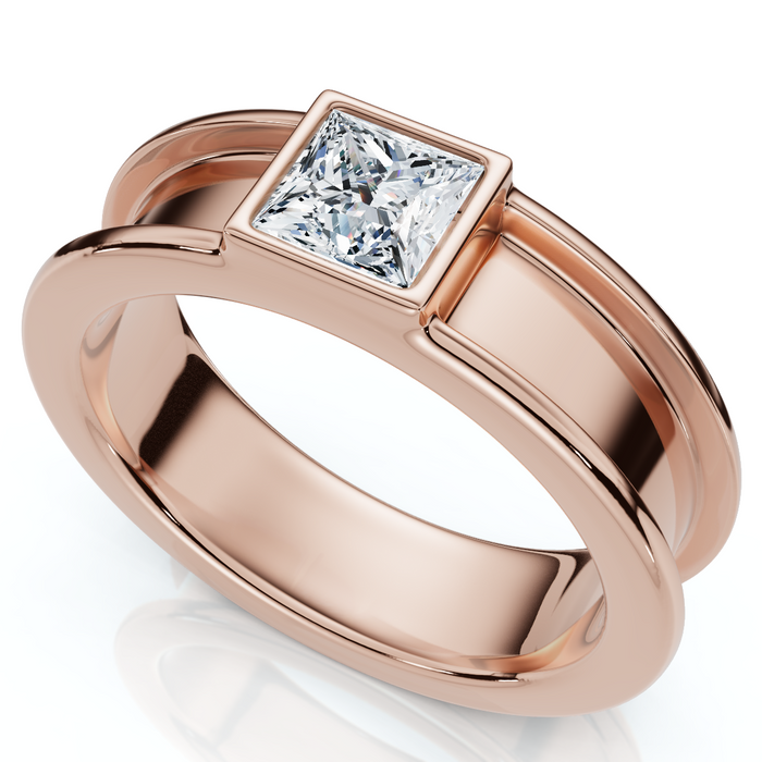 Men's Certified Bezel Set Diamond Solitaire Wedding Ring 14k Gold Lab Grown