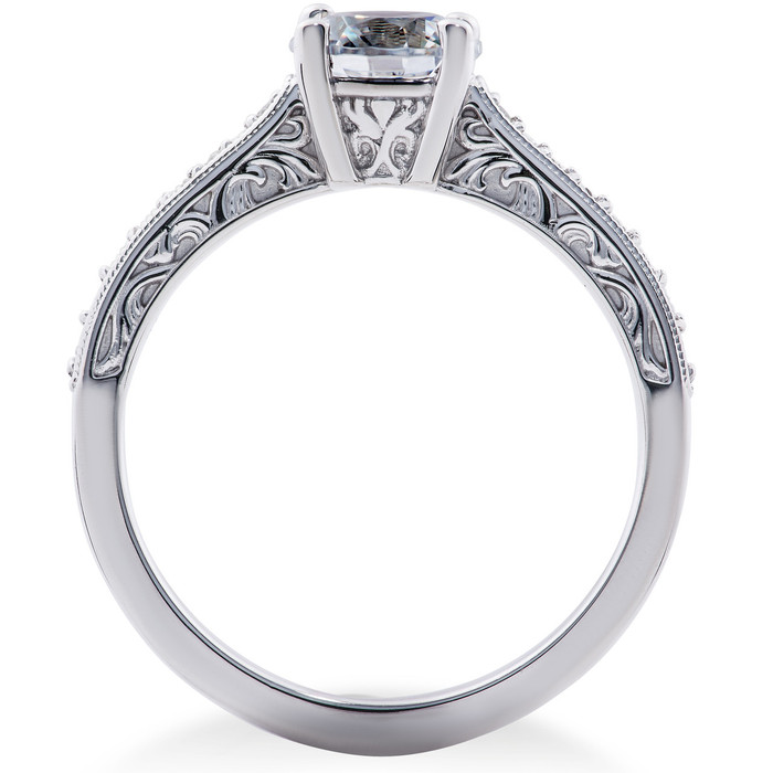 2 1/6 ct Lab Created Eco Friendly Diamond Vintage Engagement Ring 14k White Gold