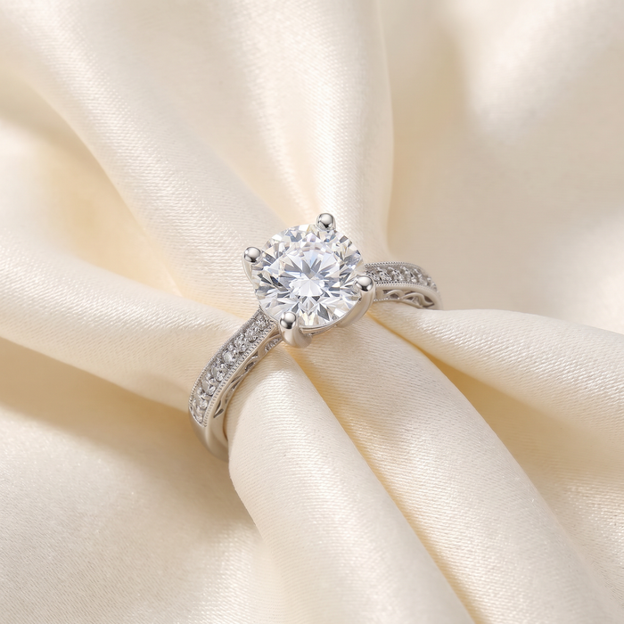 2 1/6 ct Lab Created Eco Friendly Diamond Vintage Engagement Ring 14k White Gold