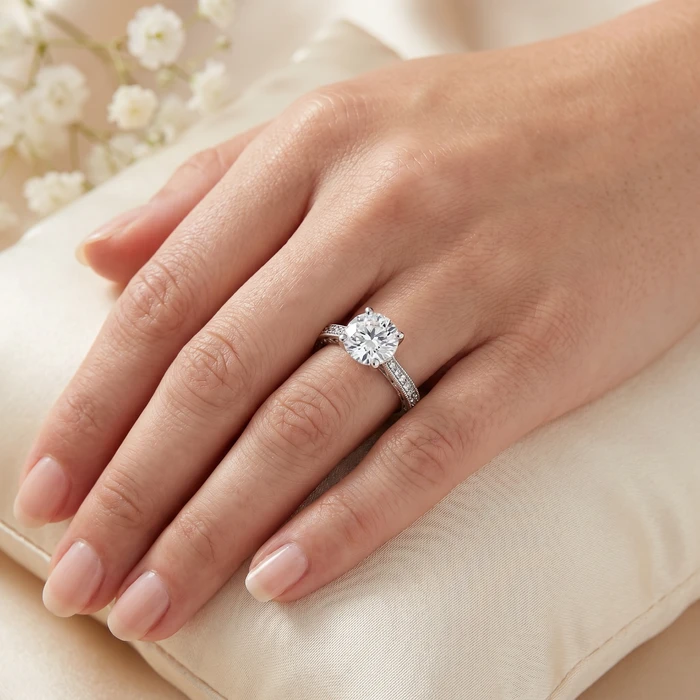 2 1/6 ct Lab Created Eco Friendly Diamond Vintage Engagement Ring 14k White Gold