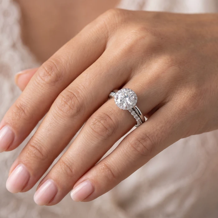 2 ct Eco Freindly Lab Created Diamond Madelyn Halo Engagement Ring & Eternity Ring