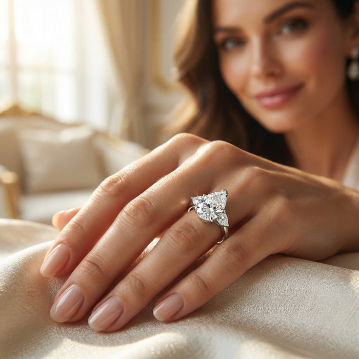 Certified 3.40Ct Pear & Heart  Engagement Ring 14k Gold or Platinum Lab Grown