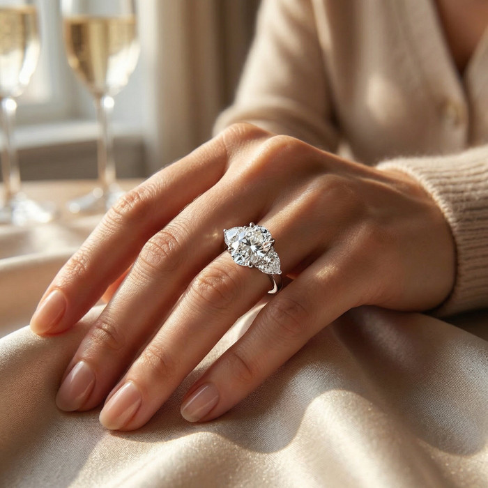 Certified 3Ct Oval Trilogy Diamond Engagement Ring 14k Gold or Pt Lab Grown