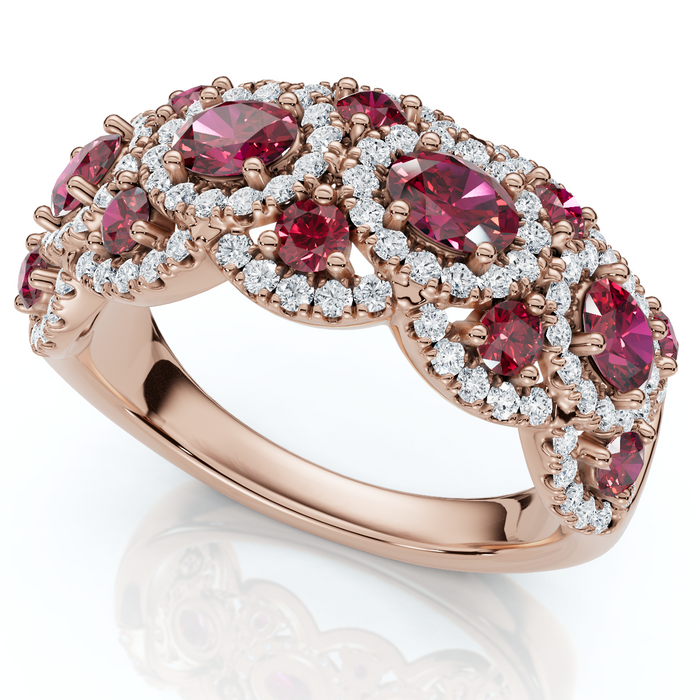 1Ct Wavy Ruby & Diamond Ring 14k Gold Lab Grown