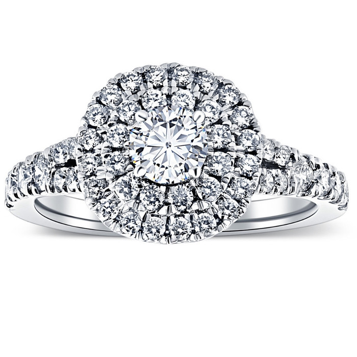 1 1/4 Ct TW Lab Grown Diamond Cushion Halo Engagement Ring in White Gold 1 1/4 Ct TW Lab Grown Diamond Cushion Halo Engagement Ring in White Gold