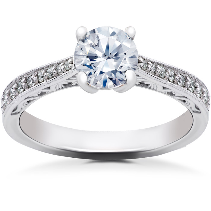 1 1/6 ct Lab Created Eco Friendly Diamond Vintage Engagement Ring 14k White Gold