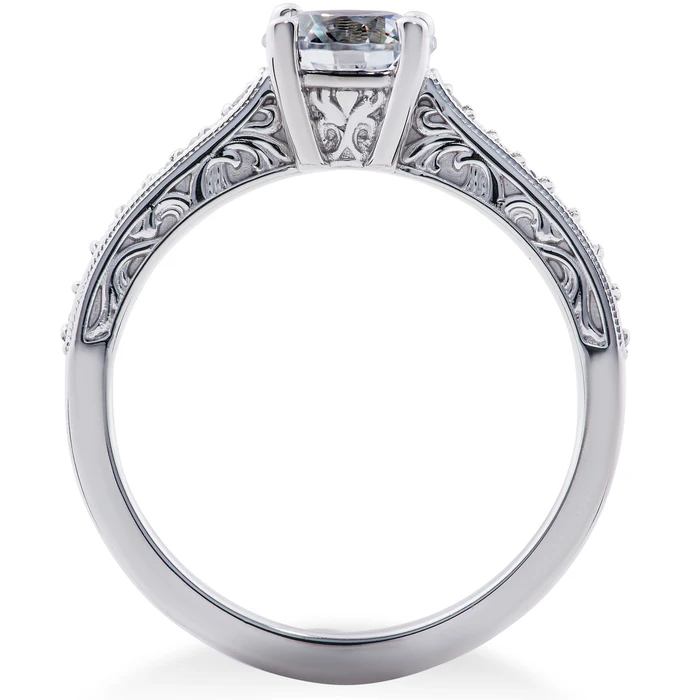 1 1/6 ct Lab Created Eco Friendly Diamond Vintage Engagement Ring 14k White Gold