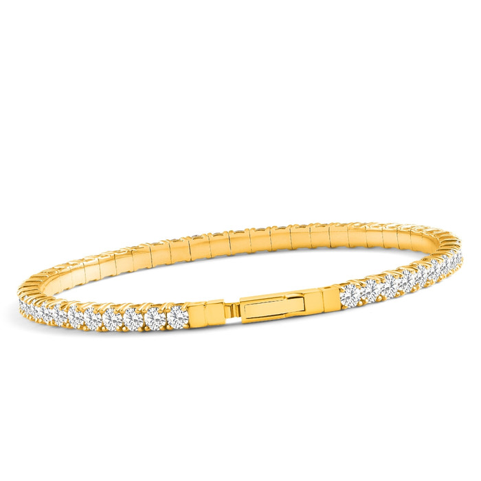 3Ct Flexible Round Cut Diamond Bangle Tennis Bracelet Lab Grown 14k Yellow Gold