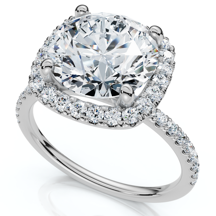 Certified 3 1/2Ct Cushion Halo Diamond Engagement Ring 14k Gold or Pt Lab Grown