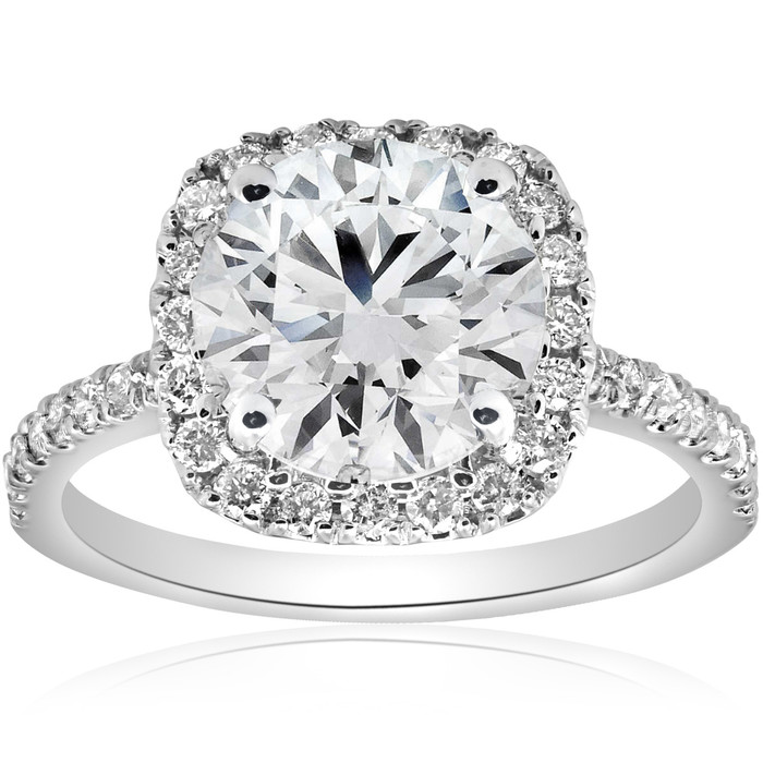 Certified 3 1/2Ct Cushion Halo Diamond Engagement Ring 14k Gold or Pt Lab Grown