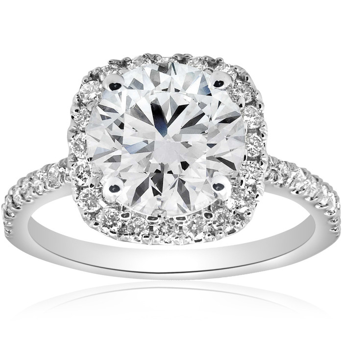 3 1/2Ct Diamond Cushion Halo Engagement Ring 14k White Gold Lab Grown