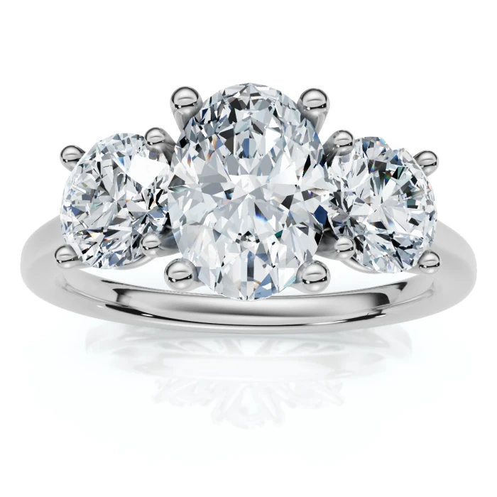 2Ct TWW Oval Lab Grown 3-Stone Diamond Engagement Ring in White or Yellow Gold