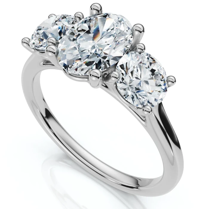 2Ct TWW Oval Lab Grown 3-Stone Diamond Engagement Ring in White or Yellow Gold