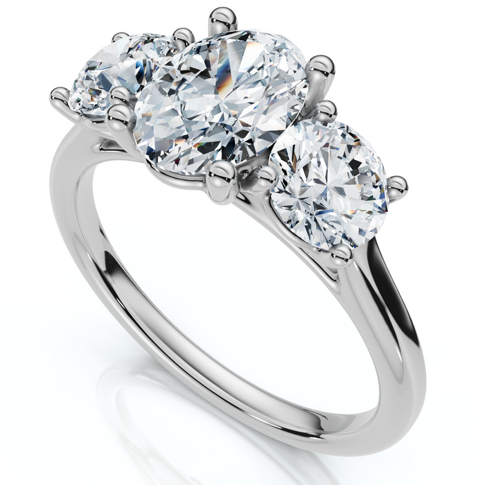 2Ct TWW Oval Lab Grown 3-Stone Diamond Engagement Ring in White or Yellow Gold