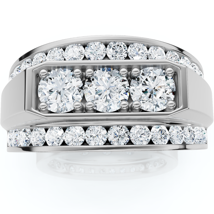 Men's 2Ct Diamond Three Stone With Accents Wedding Ring 14k Gold Lab Grown
