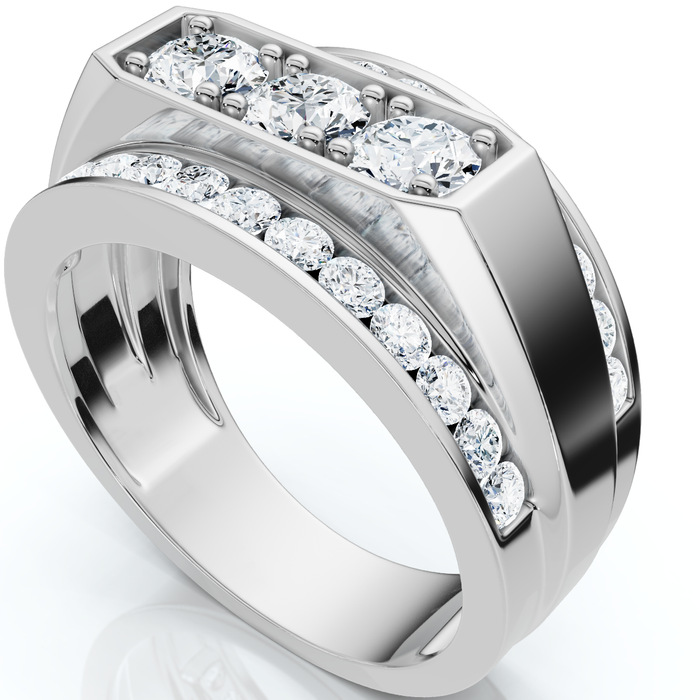Men's 2Ct Diamond Three Stone With Accents Wedding Ring 14k Gold Lab Grown