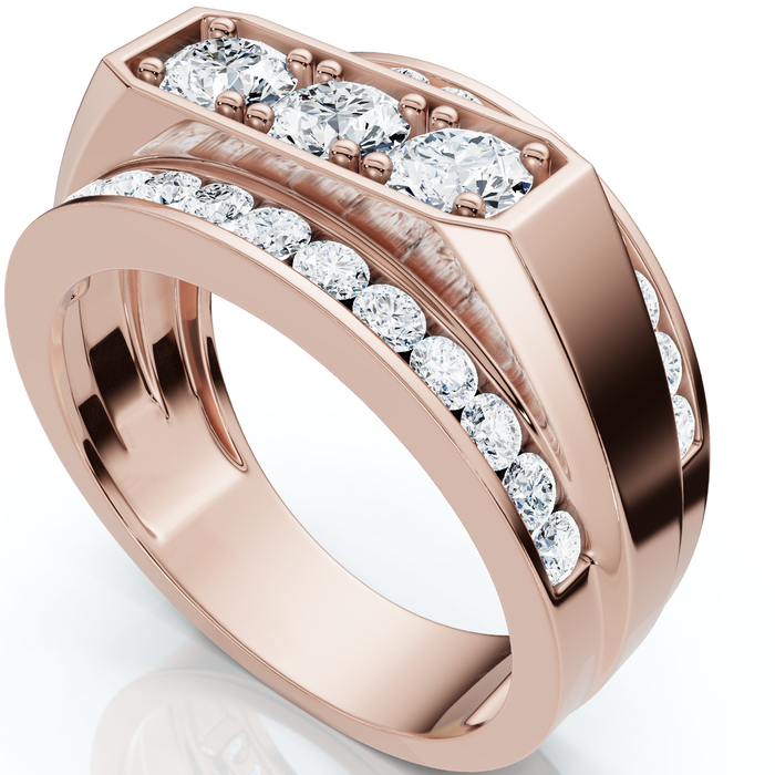 Men's 2Ct Diamond Three Stone With Accents Wedding Ring 14k Gold Lab Grown