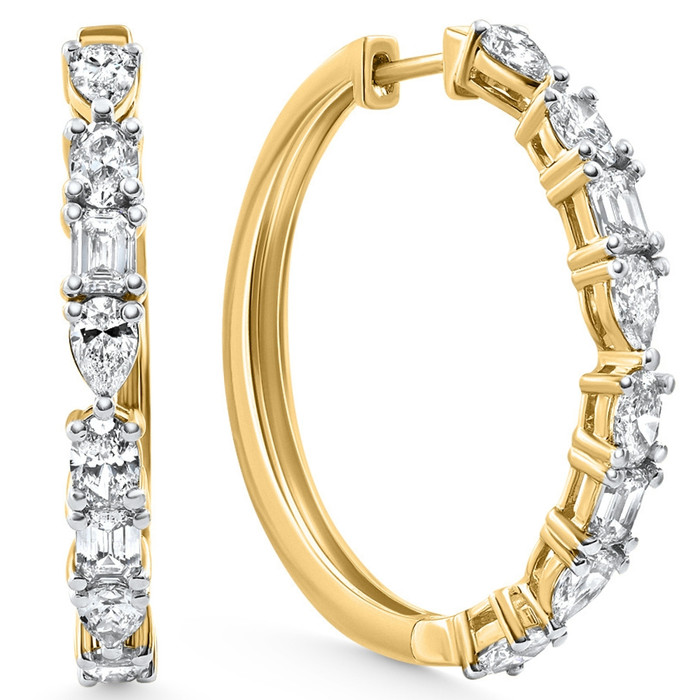 1 - 5 Ct Multi Fancy Shape Diamond Hoops 14k Gold Lab Grown Women's Earrings