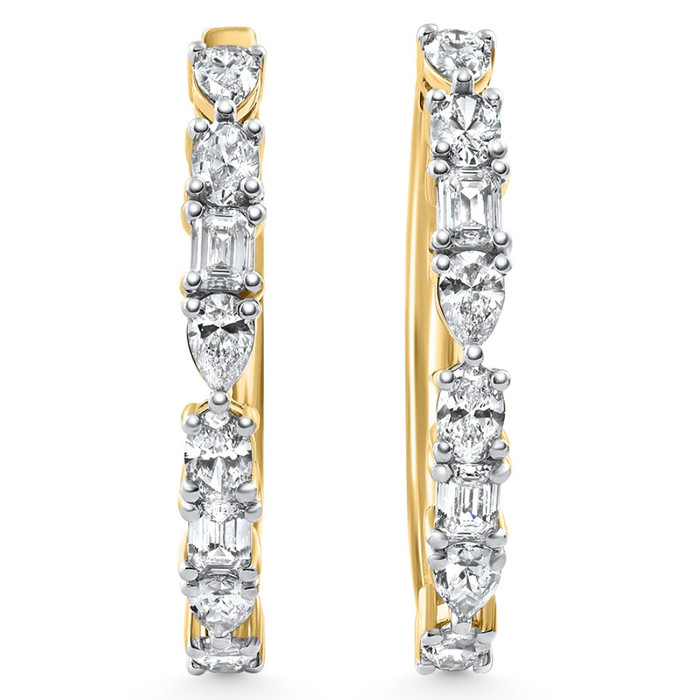 1 - 5 Ct Multi Fancy Shape Diamond Hoops 14k Gold Lab Grown Women's Earrings