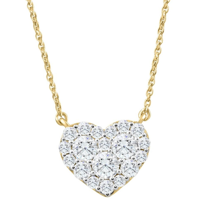 1Ct T.W. Heart Diamond Pendant 10k Yellow Gold Lab Grown 18" Necklace